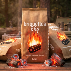 Découvrez un grilage exceptionnel avec nos charbons de bois noirs en forme de briquettes, à faible teneur en cendres (1,0%-3,0%), pour des barbecues savoureux. - Product Image 4