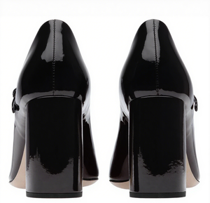 महिला पेटेंट चमड़े के पंप वास्तविक चमड़े के पट्टा डिजाइन राउंड टो हाई एड़ी फैशन शो थोक - Product Image 4