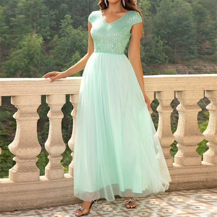 2024 New Multicolor Wedding Party Elegant Sisters Dress High Waist Sequin Mesh Long Dress