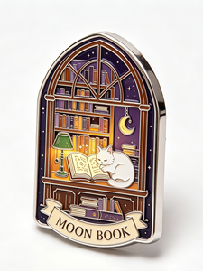 Pin de solapa metálico personalizado con esmalte, diseño de gato, libro y ventana, emblema gótico de biblioteca, regalo coleccionable - Product Image 3