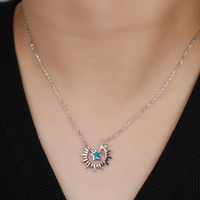 Nouveau Collier en Argent Sterling 925 avec Opale Synthétique Bleue, Pendentif Céleste Soleil Lune Étoile, Chaîne Câble