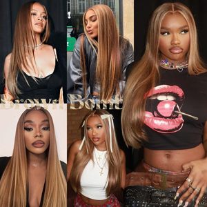Lyy BrownBomb Wear Go Perruques Lace Front Blond Miel Sans Colle Pré-épilées Pré-coupées Pour Débutantes Femme, Lisses Dégradées avec Frange Mi-longue - Product Image 6