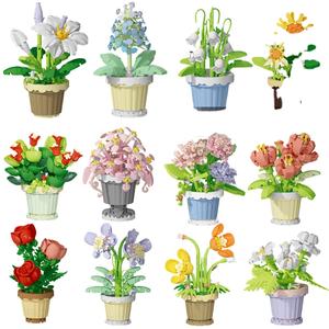 Piatto di piantare ornamento di fiori modello in miniatura blocchi di plastica giocattoli di intrattenimento 3D Art modelli giocattoli <span class=keywords><strong>Set</strong></span> regali di natale - Product Image 1