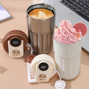 แก้วกาแฟสแตนเลสขนาด 450 มล. แบบพกพา พร้อมเชือก แก้วเก็บความร้อนอัจฉริยะ แสดงอุณหภูมิ พร้อมแก้วน้ำ - Product Image 2