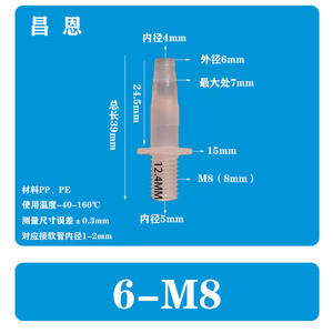 Accesorio de Tubería Recta de Plástico PP Resistente a la Corrosión a Altas Temperaturas 6-M6, Rosca Externa M5/M6, Accesorios de Conductos M10 - Product Image 1