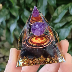 Pyramide de cristal Kogiya, sphère d'améthyste, obsidienne, phénix en résine époxy, décoration artisanale pour la maison, ornement de bureau - Product Image 2