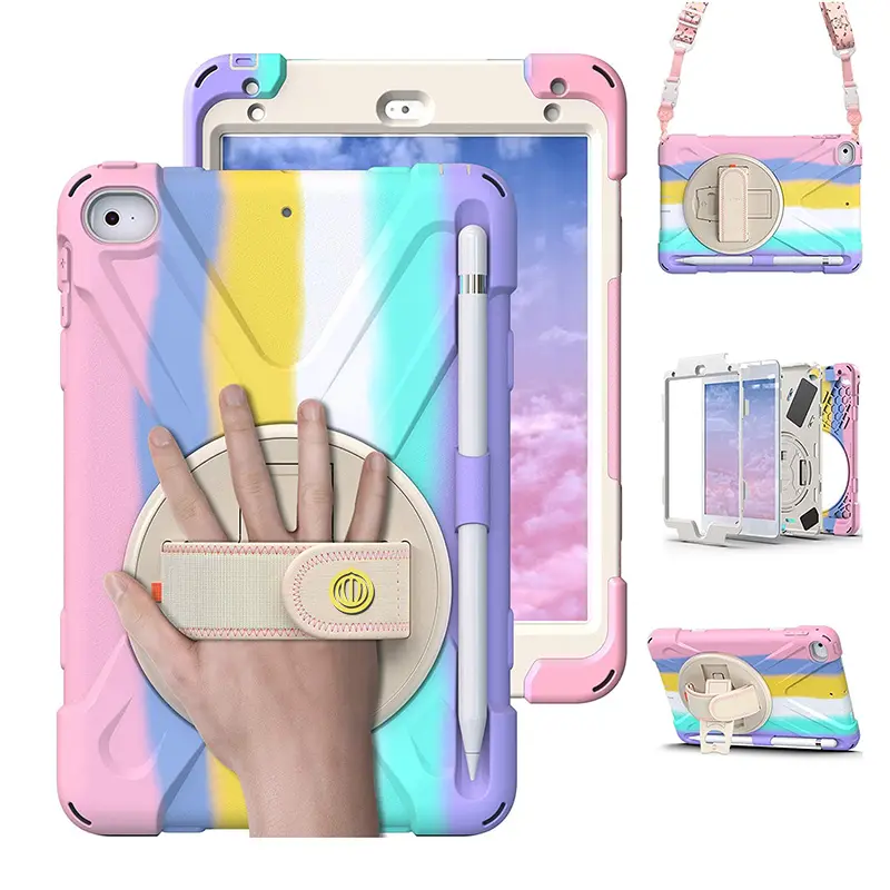 7.9 Inch Rotating Handle Stand Shockproof Kids Tablet Cover Rainbow IPad Mini 5 4 Case Pencil Holder Durable Standalone Case