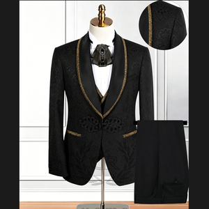 Nuovo Abito da Cerimonia Uomo 2026 Tre Pezzi con Colletto Largo, <span class=keywords><strong>Blazer</strong></span> Jacquard alla Moda, Giacca Casual con Pantaloni e Gilet - Product Image 4