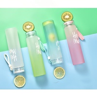 Bouteille d'eau en verre dépoli dégradé de 500 ml, portable, avec couvercle et sangle, idéale pour les activités de plein air