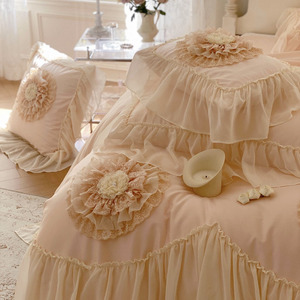 Ensemble <span class=keywords><strong>de</strong></span> literie <span class=keywords><strong>haut</strong></span> <span class=keywords><strong>de</strong></span> <span class=keywords><strong>gamme</strong></span> 4 pièces en <span class=keywords><strong>satin</strong></span> rose, <span class=keywords><strong>housse</strong></span> <span class=keywords><strong>de</strong></span> <span class=keywords><strong>couette</strong></span> 100% <span class=keywords><strong>coton</strong></span>, taie d'oreiller en dentelle - Product Image 5