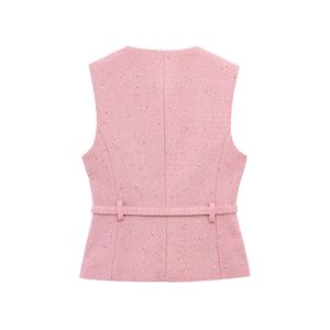 Chaleco Texturizado con Cuentas y Cinturón, Diseño Nuevo de Primavera y Otoño para Mujer, a la Moda - Product Image 6