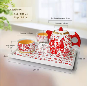 Juego de tetera y taza de cerámica de lujo de buena calidad, fabricante directo, juego de té de cerámica impreso para regalo. - Product Image 3