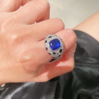 Bague de couple pour femme en argent 925 plaqué or, saphir bleu synthétique, corindon bleu royal, motif léopard, incrustation de luxe léger