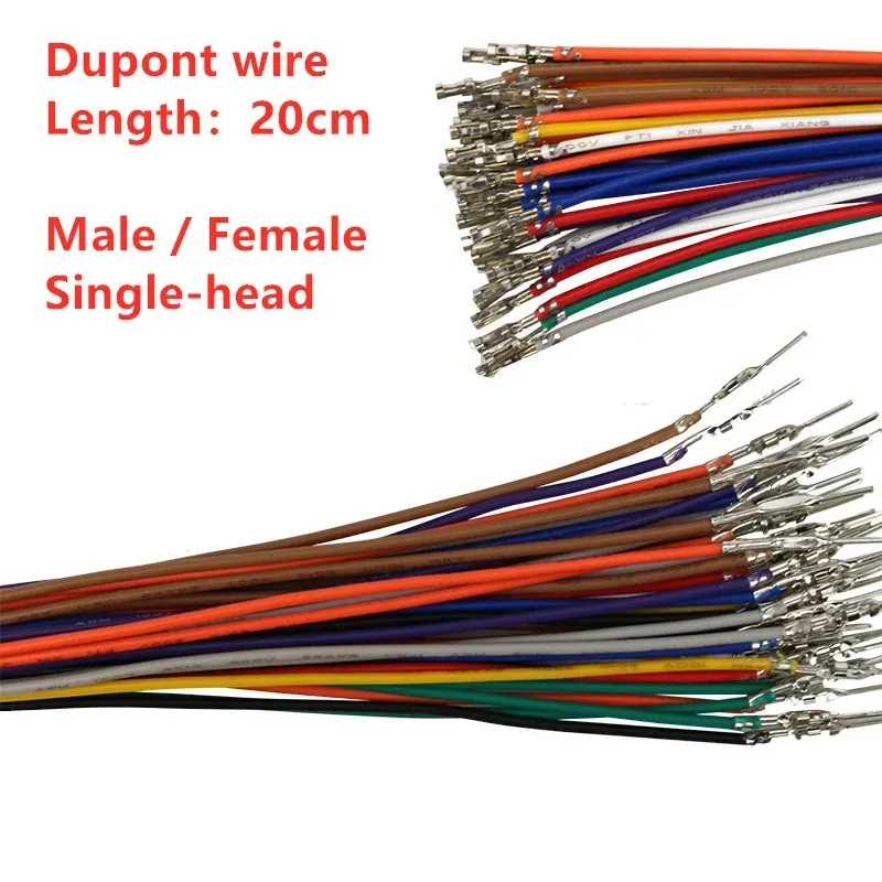 DuPont tel tek kafa bağlantı teli 20CM 26AWG DuPont plastik kabuk için 2.54MM 1P Terminal kablosu