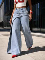 Jean large asymétrique déstructuré à taille croisée pour femme, bleu clair esthétique