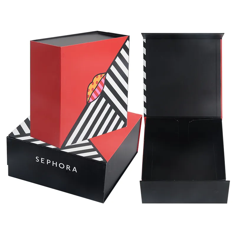 Boîte cadeau en papier à fermeture magnétique, emballage pliable rectangulaire pour vêtements, étiquette personnalisée pour vêtements, papier Kraft noir mat