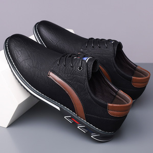 Chaussures décontractées en cuir pour hommes, à lacets, bout rond, dessus en cuir véritable, semelle extérieure en caoutchouc, semelle intermédiaire en EVA, légères, toutes saisons - Product Image 1