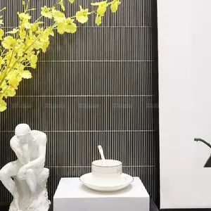 סין מפעל סיטונאי מחיר מלון עמוד קיר 4mm עבה שחור צבע Stackbond רזה אצבע קריסטל זכוכית פסיפס רצועת אריחי