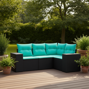 Set Divano da Esterno in Polyrattan Nero 4 Pezzi con Cuscini e Contenitore per Arredo Giardino - Product Image 2