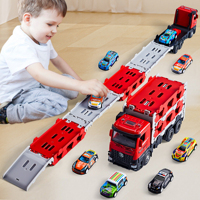 Ensemble de jeu de transport de tracteurs XST, échelle 1:24, jouet à friction en plastique et en fer, enfants de 3 à 6 ans, grand camion remorque, 6 petites voitures jouets