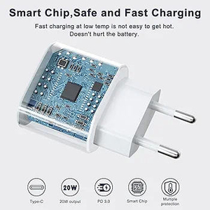 เครื่องชาร์จเร็ว USB-C 20W PD 3.0 พร้อมปลั๊ก EU สายยาว 2 ม. และระบบป้องกันไฟฟ้าลัดวงจรสำหรับ /ไอแพด - Product Image 4