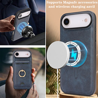 Casing Ponsel IPhone17 Air dengan Ring Holder, 16 Slot Kartu, Pengisian Daya Nirkabel, Gaya Vintage Kulit, Pelindung, Logo Dapat Disesuaikan