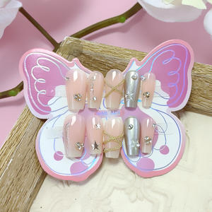 Qianya Chaîne Papillon Strass Adolescents Appuyez sur les ongles 10 PCS-<span class=keywords><strong>Faux</strong></span> ongles brillants pour les filles 12-18 ans, Ensemble de nail art réutilisable - Product Image 1