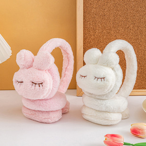 Nuevos calentadores de orejas de conejo de <span class=keywords><strong>peluche</strong></span> grueso con diseño de dibujos animados, orejeras cálidas de color sólido para invierno, protección para mujeres y niños - Product Image 3