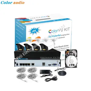 Kit CCTV 4 juta kamera IP POE, warna penuh penglihatan malam audio 4 saluran NVR memori 1TB 4 sistem pemantauan kamera