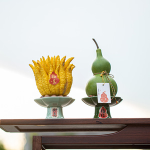 Plato decorativo redondo de cerámica con diseño de Mano de Buda y fruta de citrón para el Año Nuevo Chino, ideal para plantas de escritorio o hidroponía. - Product Image 4