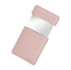 custom sublimation mini portable espejos pocket size pink rectangle cute silver compact mirror with leather cover for crafts