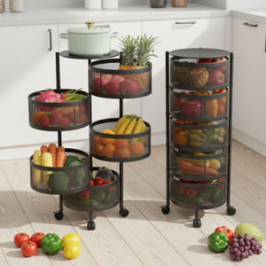 Étagère de rangement de <span class=keywords><strong>cuisine</strong></span> mobile en métal robuste, chariot à 3/4/5 niveaux, panier de rangement pour légumes avec roulettes - Product Image 1