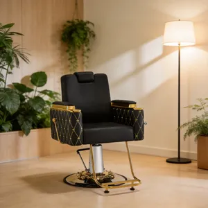 Fauteuil de <span class=keywords><strong>Barbier</strong></span> Luxe Or et Noir Robuste Hydraulique Inclinable pour Salon de Coiffure Mobilier de <span class=keywords><strong>Barbier</strong></span> Logo Personnalisé - Product Image 6