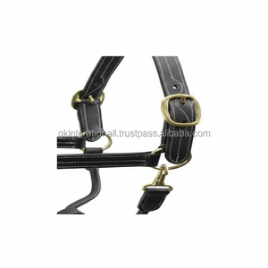 Couture fantaisie et rembourrage licou de cheval en cuir anglais noir avec cheval de licou en laiton entièrement réglable robuste - Product Image 1