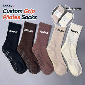 ZONEKKI Designer Pilates Yoga <strong>Socks</strong> <strong>Custom</strong> Barre Crew Pilates <strong>Socks</strong> Breathable <strong>Grip</strong> <strong>Socks</strong> for Women Studio OEM Design - Product Image 1