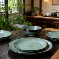 Bol en céramique de luxe nordique moderne, vaisselle, bol de table, assiette créative, vaisselle en grès vert, ensemble de vaisselle, ensemble de service