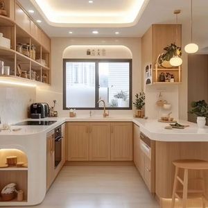 ตู้ครัวไม้ธรรมชาติคุณภาพสูงหรูหราทันสมัยทันสมัยหรูหราแยกส่วนสำหรับในร่ม - Product Image 1