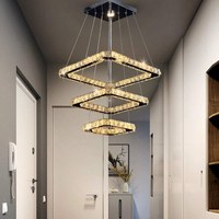 Lustre moderne personnalisé à 3 carrés en cristal, éclairage pour appartement, hôtel, 3 carrés, luminaires suspendus en acier inoxydable