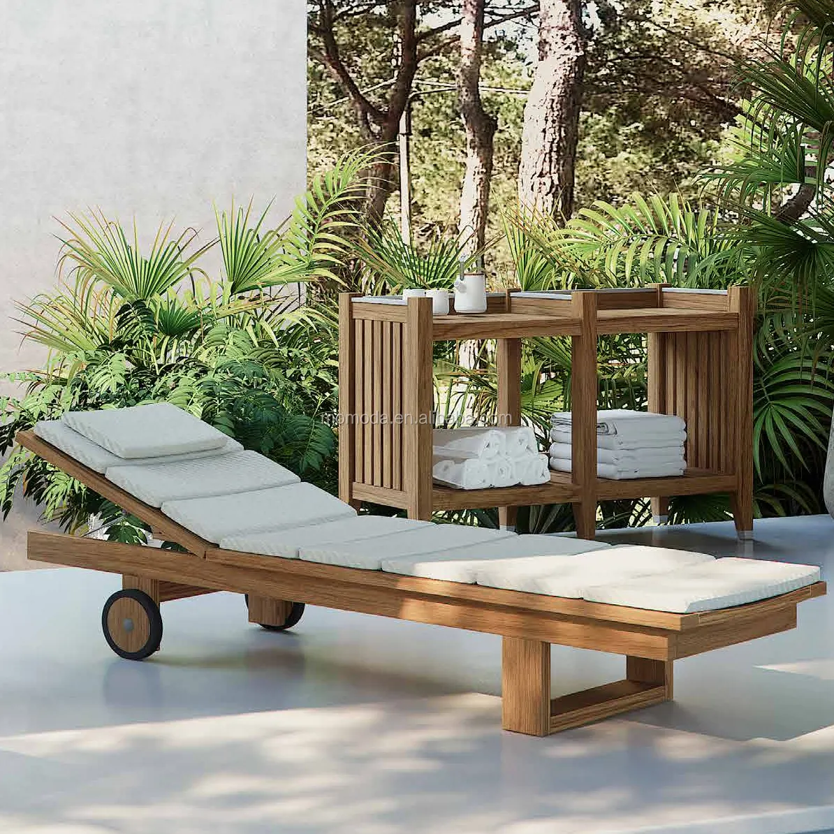 Cama de día de madera de teca para exteriores, tumbona de Sol para playa, hotel, yate, club