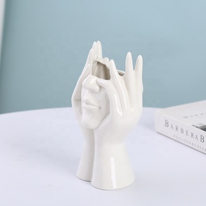 Facepalm vaso in ceramica semplice statua di ceramica bianca vaso di arte del fiore viso vaso busto a forma di testa per regali decorazione casa ufficio - Product Image 5