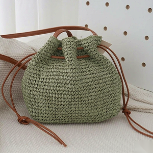 Sac seau élégant en paille tressée personnalisé avec doublure en polyester de couleur unie, sac à main créatif pour femme, idéal pour la plage ou à porter en bandoulière - Product Image 2