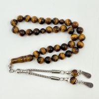 Chapelet de prière islamique Tisbiha en pierre œil de tigre 8mm 33 perles, cadeau du Ramadan, bracelet de perles, Misbaha Kaaba, chapelet musulman avec pompon