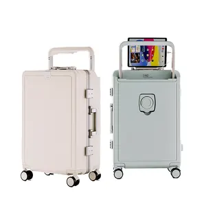 Valise multifonctionnelle à cadre en aluminium Valise à trolley large à barre de traction Boîte d'embarquement de 20 pouces Bagage de voyage à main