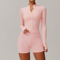 Ensemble de sport 4 pièces pour femme, respirant et sans coutures, comprenant un soutien-gorge de sport, une veste de yoga, un short de gym et un ensemble de fitness, couleur unie, grandes tailles