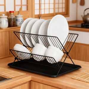 Scolapiatti da cucina in metallo <span class=keywords><strong>con</strong></span> vassoio raccogligocce rimovibile, organizer per stoviglie, scolapiatti da appoggio - Product Image 1