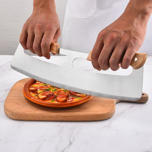 Cuchillo de <span class=keywords><strong>Pizza</strong></span> de doble Mango, mango de madera, medio redondo, acero inoxidable, corte de <span class=keywords><strong>Pizza</strong></span>, nueva cubierta protectora - Product Image 4