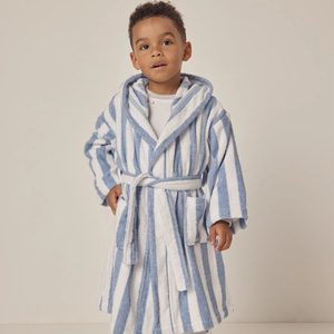 Venta al por mayor de Albornoz de lujo con rayas azules de tamaño personalizado para niños Albornoz de algodón orgánico para baño Albornoz de bebé - Product Image 3