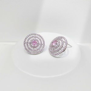 custom plata 925 pink zirconia sterling silver <b>Stud</b> <b>Earrings</b> Gold Plated <b>Crystal</b> Rhinestone Women party hypoallergenic <b>earrings</b> - Product Image 2