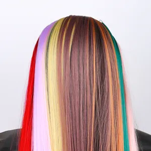 中国制造商彩虹假发70英寸长彩色发夹在接发假发上