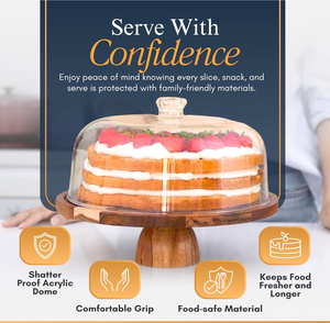 Support à gâteau rotatif rond en bois d'acacia de 12 pouces avec couvercle, ensemble de présentation de table à dessert 2 en 1, <span class=keywords><strong>plateau</strong></span> à gâteau, support de rangement - Product Image 5